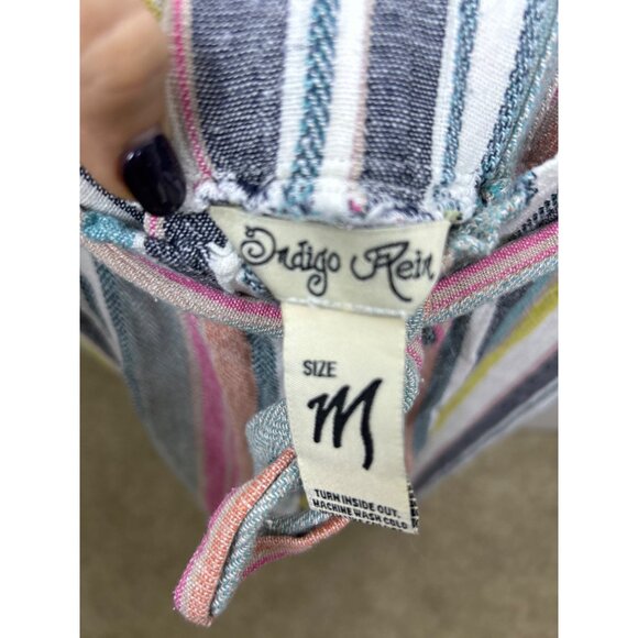 Women’s Flowy Linen Boho Colorful Striped Wide Leg Cropped Festival Pants M - Picture 4 of 13